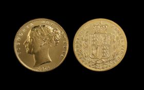 Queen Victoria 22ct Gold Young Head Shield Back Full Sovereign - Date 1872. Melbourne Mint.