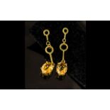 Citrine Drop Earrings, oval cut citrines of a warm, golden yellow hue, each of 2.