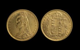 Queen Victoria 22ct Gold Jubilee Head Shield Back Half Sovereign. Dated 1892. Excellent grade.