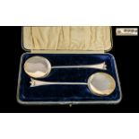 Victorian Period - Superb Pair of Sterling Silver Ice Cream Serving Spoons of Minimalistic Form,