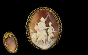 Antique - Large and Impressive 9ct Gold Mounted Shell Cameo Set Brooch / Pendant,