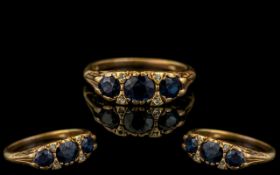 Antique Period - Attractive 18ct Gold Diamond and Sapphire Set Ring, Ornate Setting / Design.