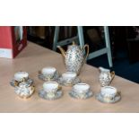 Gold & White Bavarian Porcelain Coffee/Tea Set, comprising tea pot, milk jug, lidded sugar bowl,