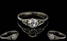 Ladies Platinum Diamond Ring. Hallmarked to Shank. Good Size Diamond 0.
