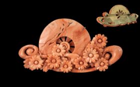 Large Antique Carved Coral Brooch, of coral reef design, with white metal backing. Approx.