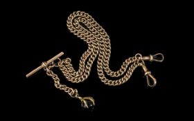 Antique Period, Superb Quality 9ct Gold Double Albert Watch Chain - With T-Bar Lobster Clasp,