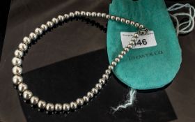 Tiffany & Co Ladies Silver Clasp - Silver Stone Graduated Beaded Necklace, Marked for Tiffany & Co,