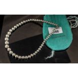 Tiffany & Co Ladies Silver Clasp - Silver Stone Graduated Beaded Necklace, Marked for Tiffany & Co,