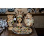 Quantity of Caverswall Handpainted Porcelain, comprising a 12" twin handled vase on a square base,