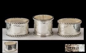 A Fine Trio Of Sterling Silver Ornate Napkin Holders - All Fully Hallmarked and in Near Mint