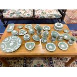 A Collection Of Green Jasperware Wedgewood Pottery to include,
