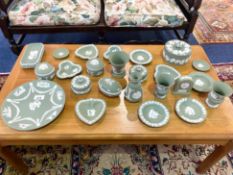 A Collection Of Green Jasperware Wedgewood Pottery to include,