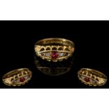 Antique Period Attractive 18ct Gold Ruby and Diamond Set Ring, Pleasing Setting. Full Hallmark for