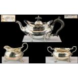 Sterling Silver Matched 3 Piece Tea Service - Comprising, Teapot, Sugar Bowl & Milk Jug.