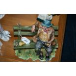 Capo-di-Monte Figure 'Tramp on Bench Feeding Birds', in excellent condition.