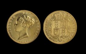 Queen Victoria 22ct Gold Young Head - Shield Back Half Sovereign - Date 1883,