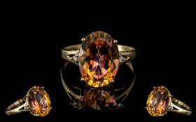 Ladies - Superb Quality 9ct Yellow Gold Single Stone Alexandrite ( Rare ) Set Ring with Diamond to