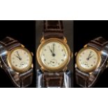 A 1950's 9ct Gold Cased Mechanical Wristwatch With Leather Watch Strap Full Hallmark For 9ct With