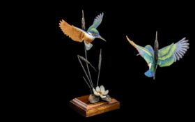 David Fryer -Ex Royal Worcester Artist Superb Porcelain and Bronze Bird Figure of a Kingfisher.