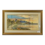 Arthur Suker ( British 1857 - 1902 ) Windsor Castle From the River Thames - Evening. Watercolour