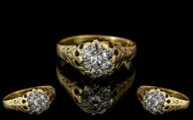 Gents 18ct Gold - Pleasing Diamond Set Dress Ring, marked 18ct to interior of shank.