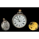Thomas Russell + Son Sterling Silver Chronograph Centre Seconds Open Faced Keyless Pocket Watch -