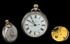 Thomas Russell + Son Sterling Silver Chronograph Centre Seconds Open Faced Keyless Pocket Watch -