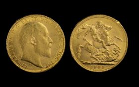 Edward VII 22ct Gold Full Sovereign - Date 1909. Good Grade - Please Confirm with Photo.