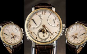 Maurice Lacroix Gents Steel and 18ct Gold, Moonphase Muli-Dial, 35 Jewels, Chronograph Wrist Watch -