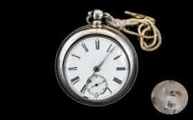 Mid Victorian Sterling Silver Key-wind Pair Cased Pocket Watch with White Porcelain Dial. Hallmark