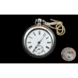 Mid Victorian Sterling Silver Key-wind Pair Cased Pocket Watch with White Porcelain Dial. Hallmark