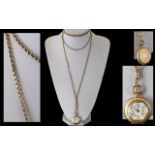 Victorian Period Superb Quality 9ct Gold Muff Chain, Marked 9ct. With Attached Ladies 14ct Gold