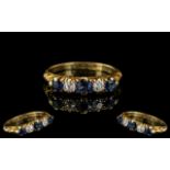 Antique Period - Attractive 18ct Gold 5 Stone Sapphire and Diamond Ring. Excellent Design / Setting.