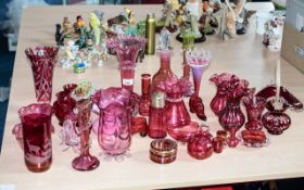 Quantity of Quality Cranberry Glass, including vases, bud vases, bowls, lidded pots,