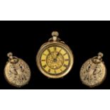 Antique Period Keyless Ladies Ornate 14ct Gold Small Open Faced Fob Watch,