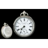 Victorian Period Express English Lever Sterling Silver Open Faced Keyless Pocket Watch - Hallmark