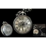 Victorian Period - Impressive Sterling Silver Large Open Faced Pocket Watch with Silver Dial and
