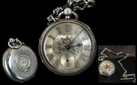 Victorian Period - Impressive Sterling Silver Large Open Faced Pocket Watch with Silver Dial and