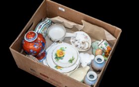 Box of Assorted Quality Porcelain & Pottery, including a Wedgwood ginger jar,