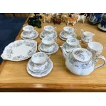 Royal Albert Silver Maple Part Dinner Set to include a teapot, sandwich/cake plate, six side plates,