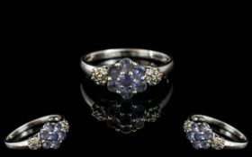 14ct Gold Aquamarine & Diamond Set Ring. Hallmarked to Shank. Ring Size R. Nice Sparkle.