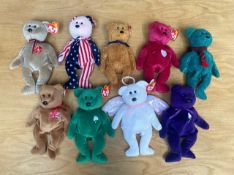 A Collection of Original Beanie Baby Toys (9) in total. To include 1987 March 17th Erin and December