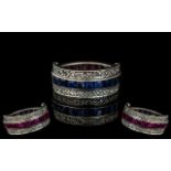 Ladies 18ct White Gold Flipover Two Section Diamond/Sapphire/Ruby Ring, converts to diamond/sapphire