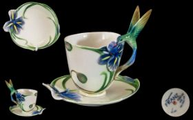 Franz - Hand Painted Porcelain Exotic Bird Cup and Saucer. Exotic Birds / Flowers Design.