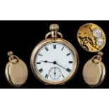 American Waltham Traveller 10ct Gold Plate - Open Faced Key-less Pocket Watch.