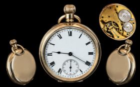 American Waltham Traveller 10ct Gold Plate - Open Faced Key-less Pocket Watch.