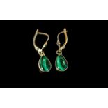 Ladies 14ct Gold Pair of Stone Set Tear-Drop Earrings / Drops Marked 14ct. Weight 2.7 grams.