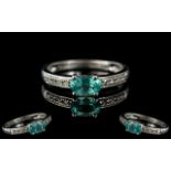 Ladies - Attractive 9ct Gold Diamond and Aquamarine Set Ring. Full Hallmark to Interior of Shank.