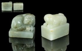 A Pair of Two Jade Seals both surmounted