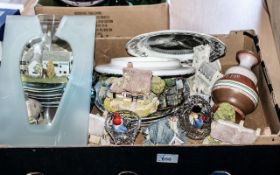 Box of Assorted Porcelain & Pottery & Gl